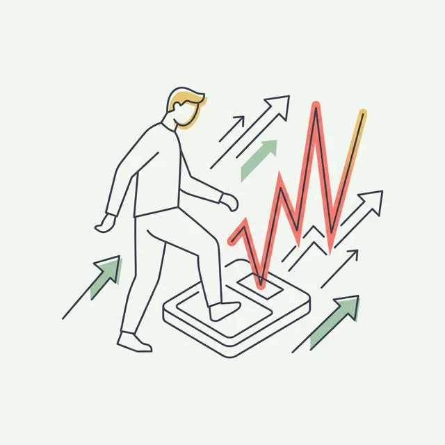 Abstract minimalist line art illustration showing psychological stress related to a bathroom scale