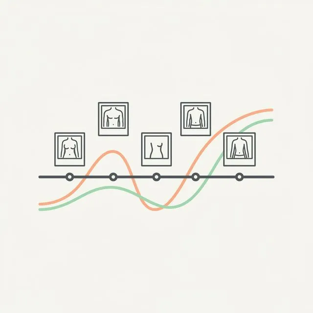 Abstract vector illustration mapping timeline photos across a progress chart