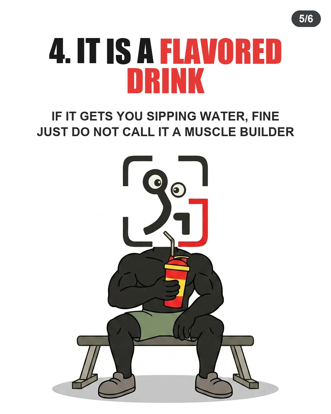The GainFrame mascot sits on a bench drinking from a cup, indicating BCAAs act primarily as flavored hydration.