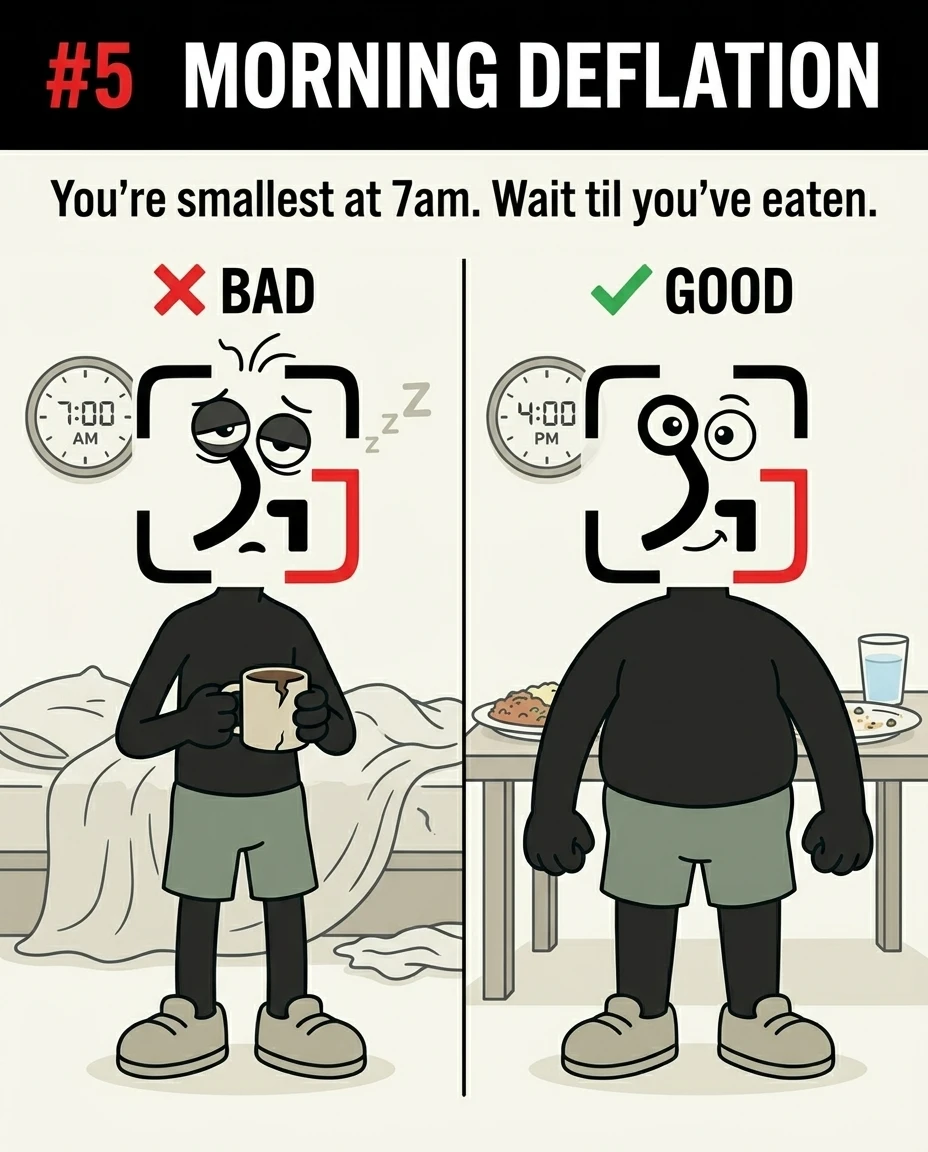 The GainFrame mascot is shown looking flat and tired at 7:00 AM, compared to looking fuller and more muscular at 4:00 PM after eating.