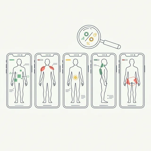 AI body composition app comparison showing muscle group breakdown and body fat metrics