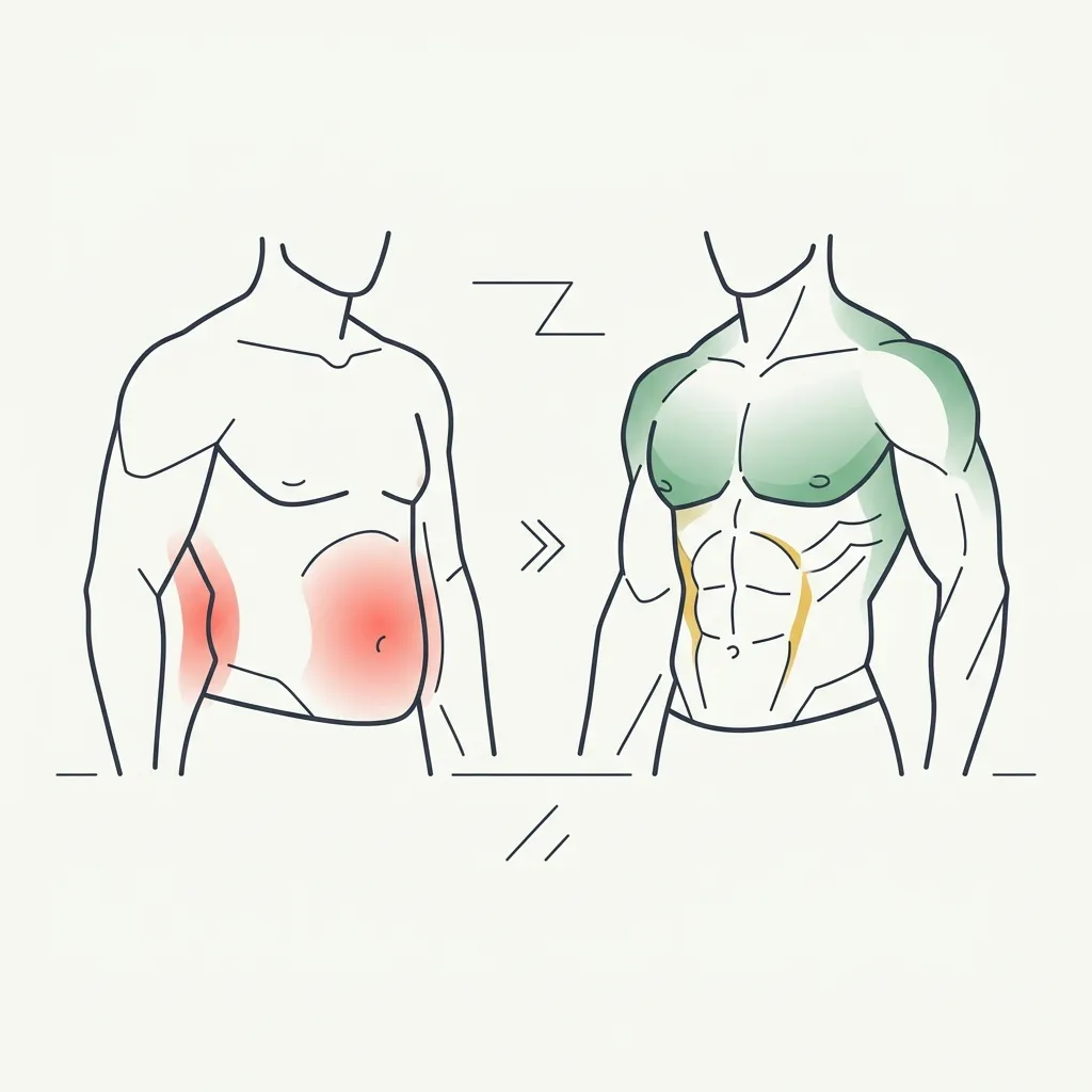 Abstract minimalist illustration of a male torso showing a before and after transformation