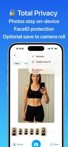 Metamorph shows its photo library and on-device privacy controls.