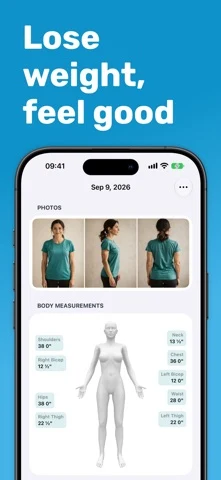 Progress combines a photo record with body-measurement tracking.