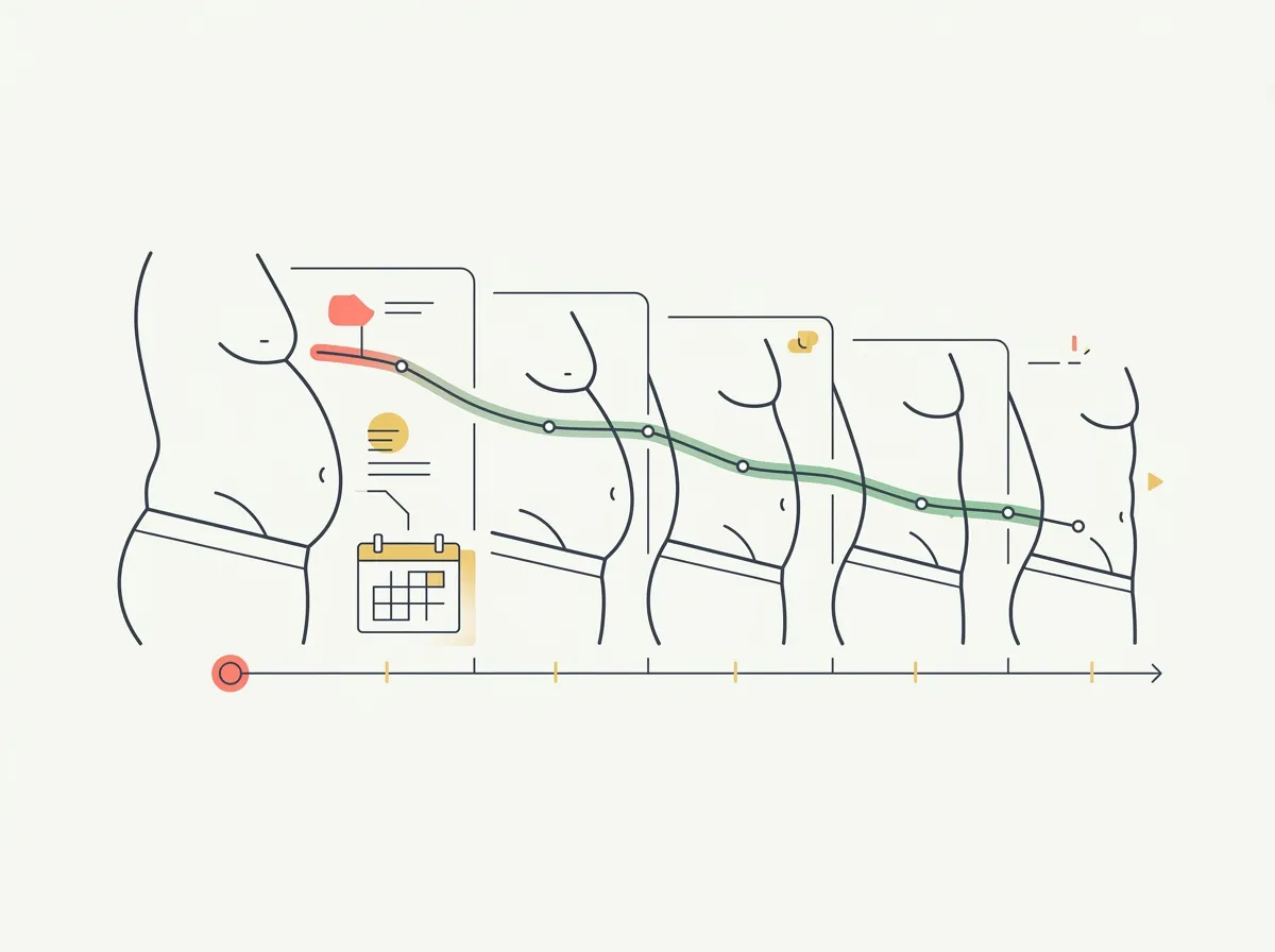 How long belly fat takes to come off at a sustainable pace, why the first weeks show the least visible change, a worked timeline by starting point, and what actually speeds it up.