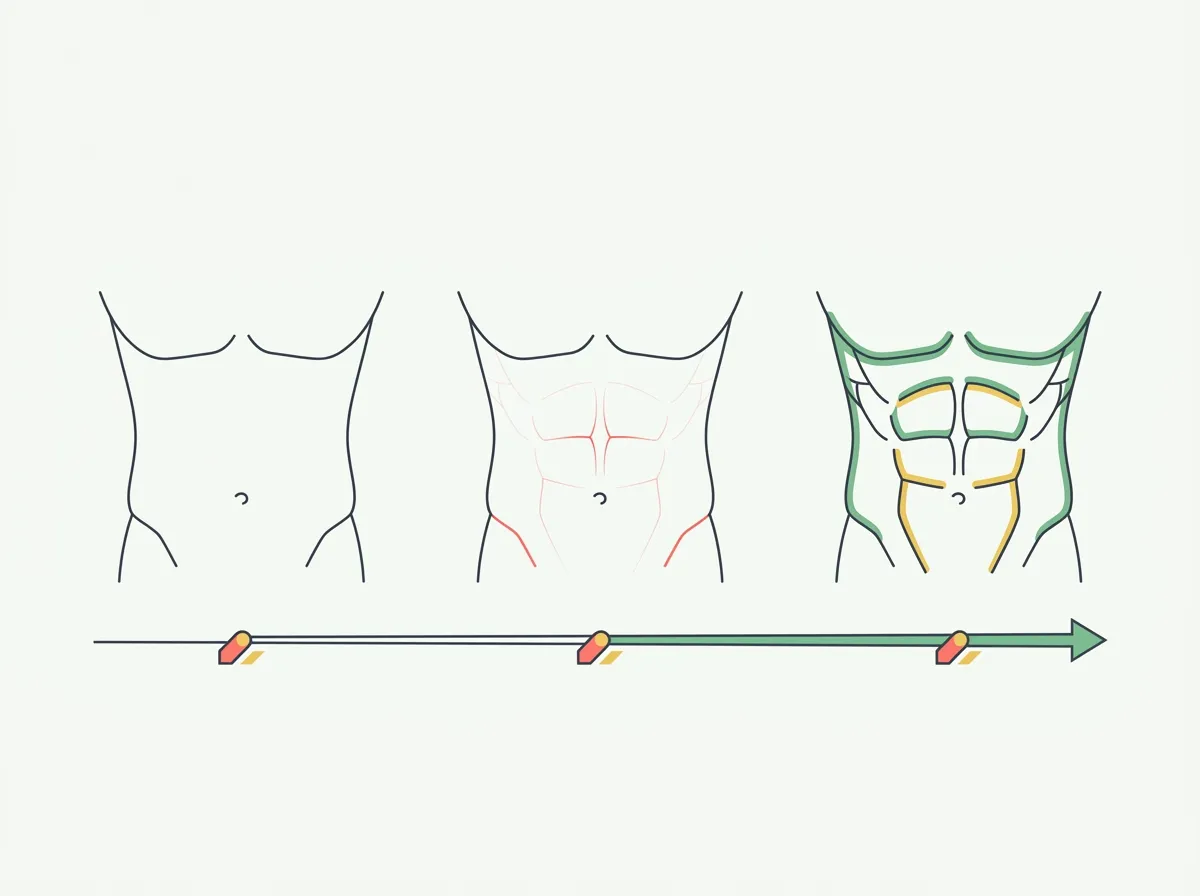 How long it takes to see abs based on your starting body fat, the math behind the timeline, a worked table by starting point, and why crunches can't speed it up.