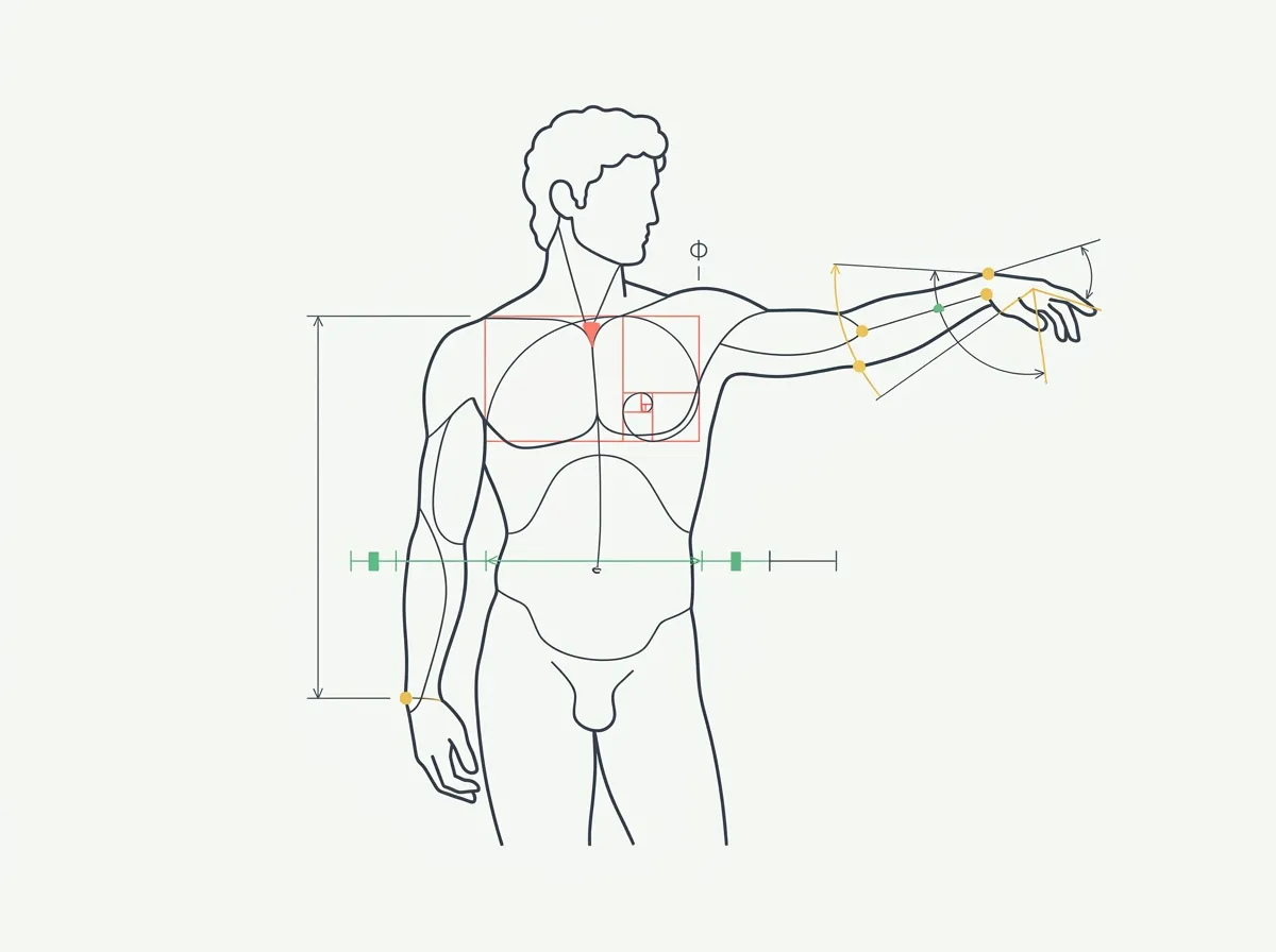 The classic "Grecian ideal" body measurements for men, chest, waist, arms, neck, and calves as ratios of your wrist, with a worked chart by wrist size and an honest read on what's genetic.