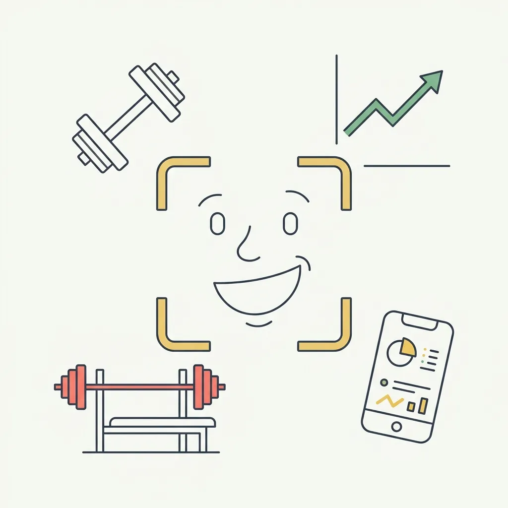 GainFrame Guy mascot — a quirky bracket-headed cartoon character surrounded by fitness icons