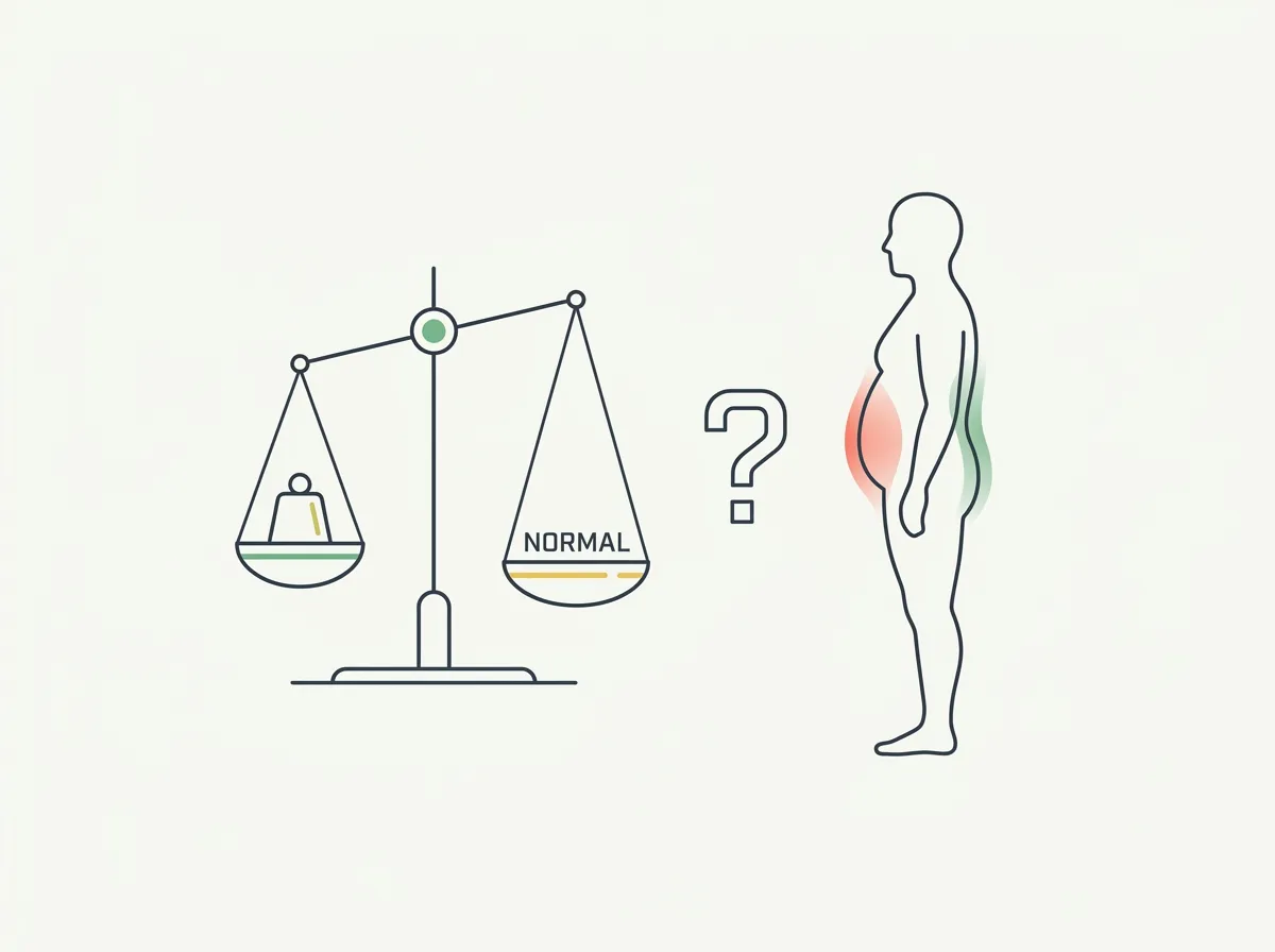 Why a normal BMI can come with a soft midsection and no visible muscle — the normal weight obesity pattern, what to measure instead, and the recomp fix.