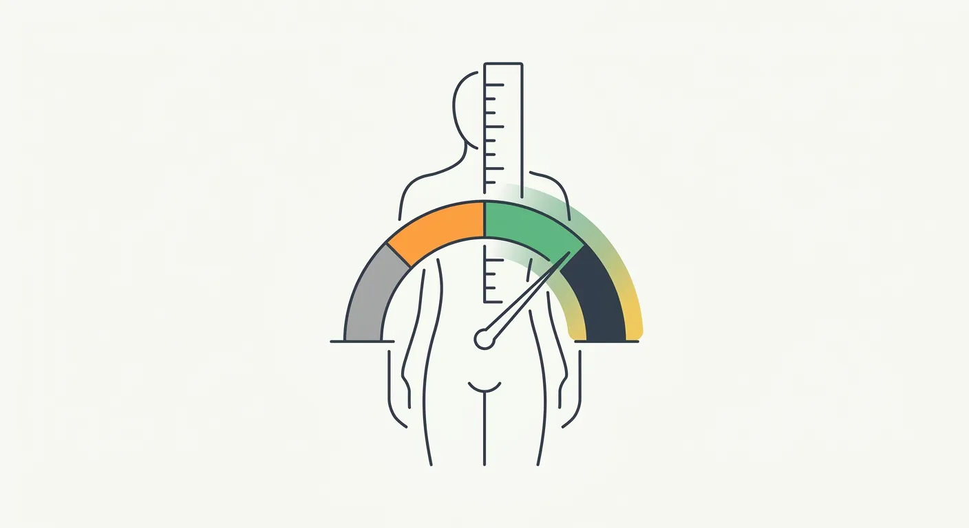 Abstract vector illustration of a human body silhouette with a measurement gauge showing an Excellent FFMI rating