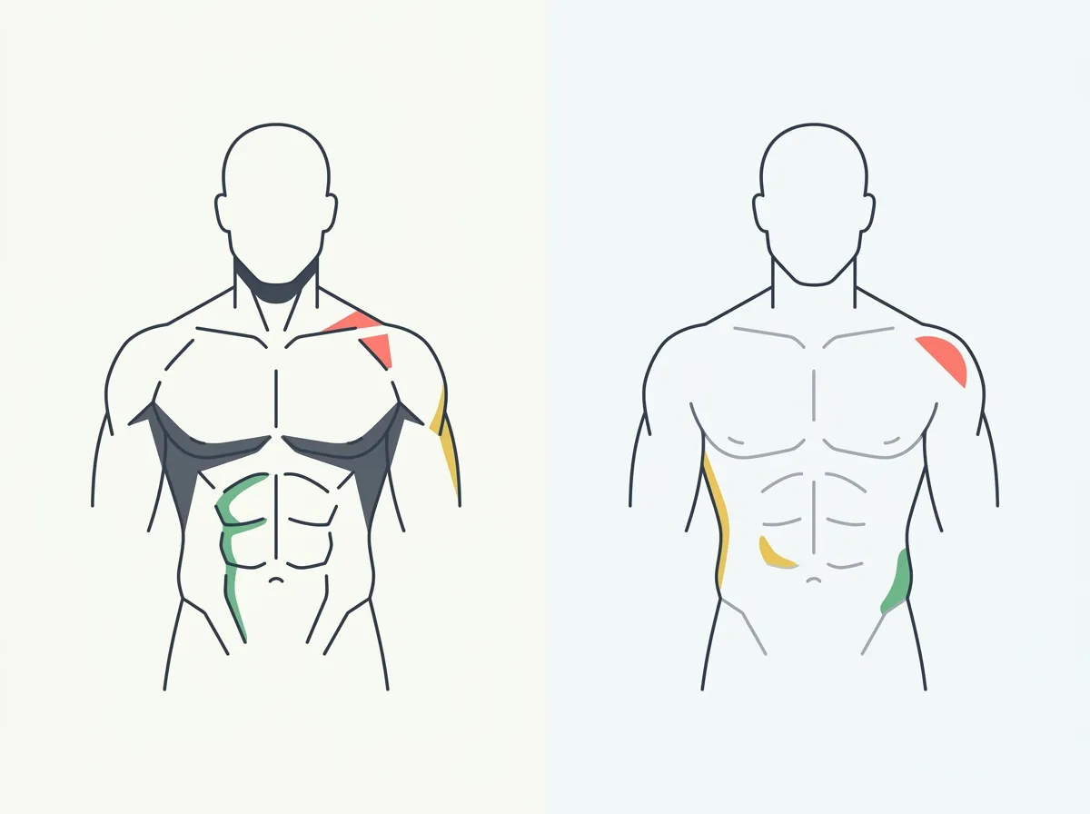 Abs in the gym mirror, gone in the bathroom? How overhead vs diffuse light changes apparent muscle definition — and the photo setup that makes progress actually trackable.
