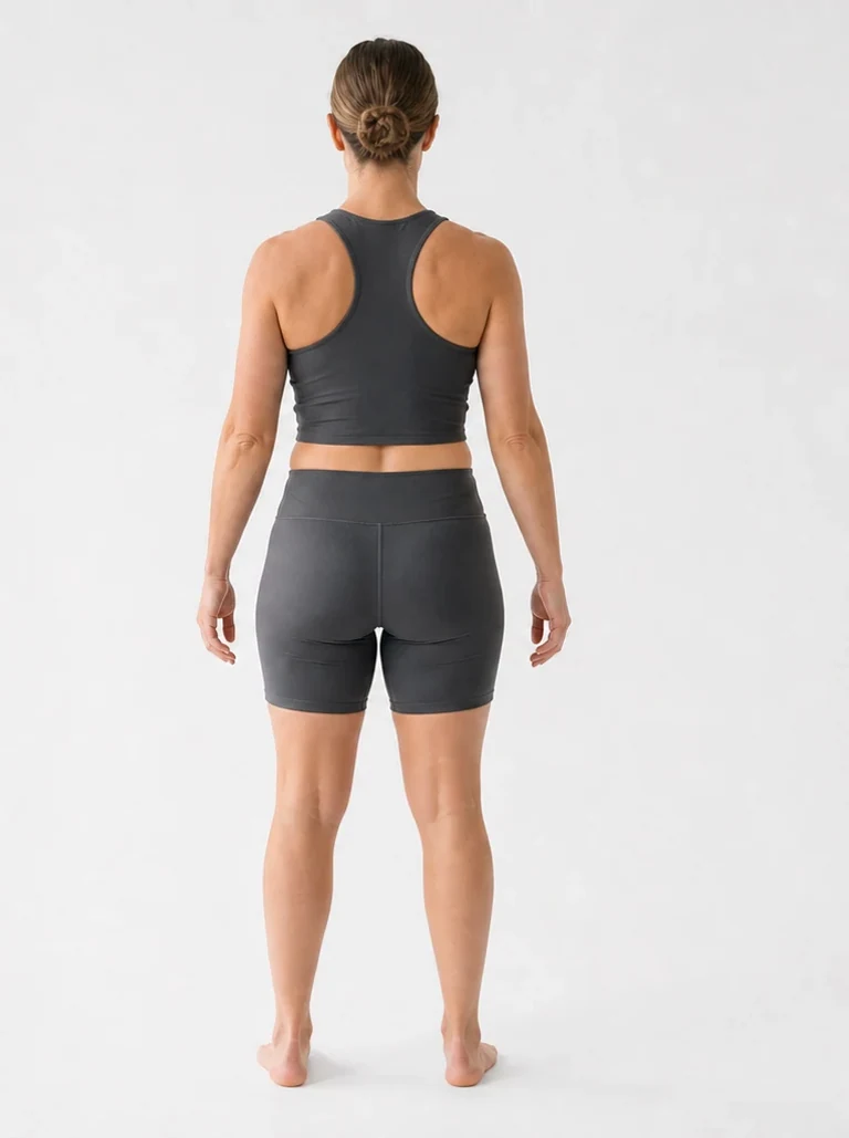 22 percent female body composition, back view