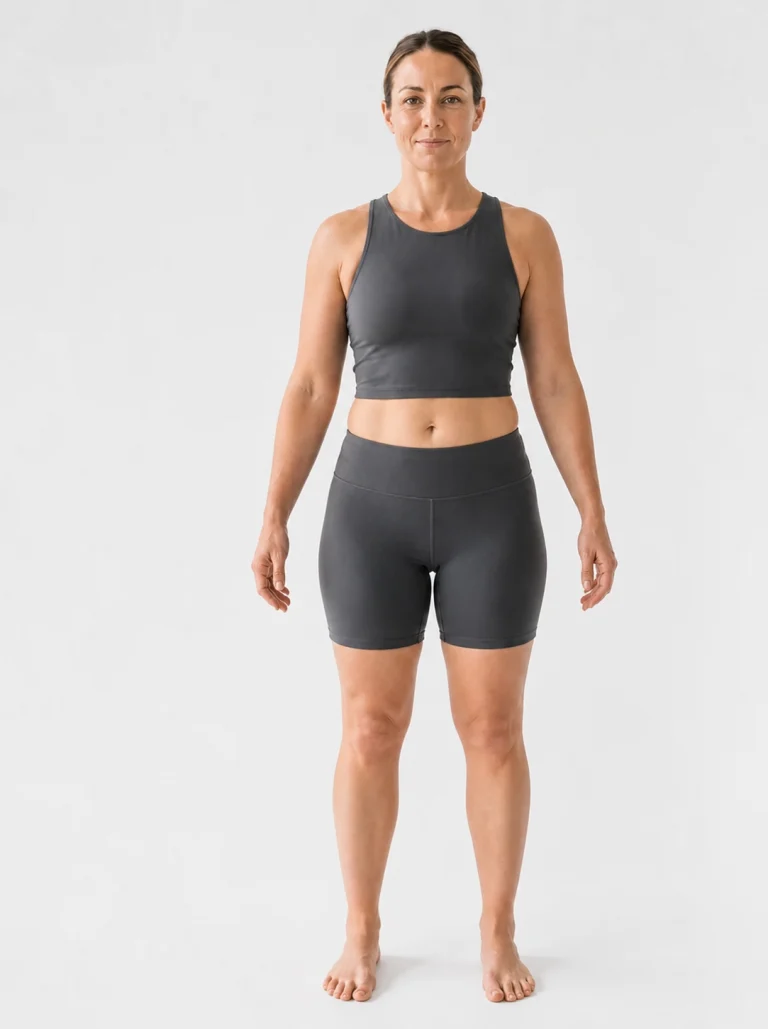 Illustrative female body-shape reference, front view, for the calculated BMI band; not a prediction of the user's body