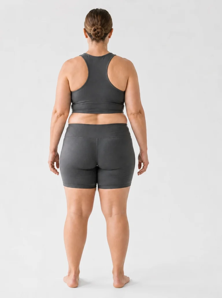 27 percent female body composition, back view