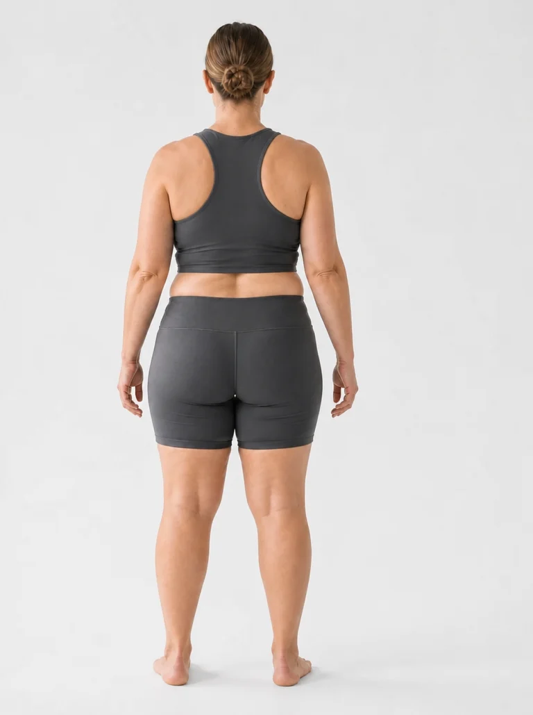 28 percent female body composition, back view