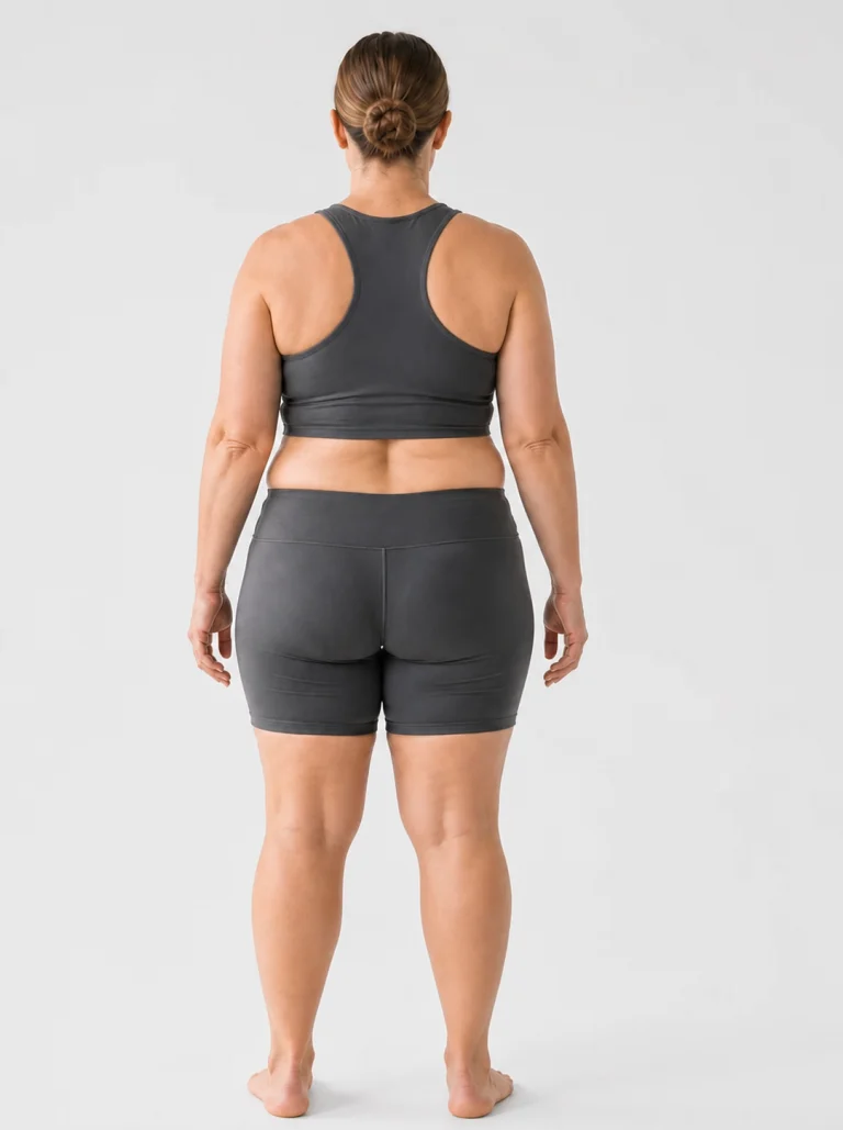 32 percent female body composition, back view