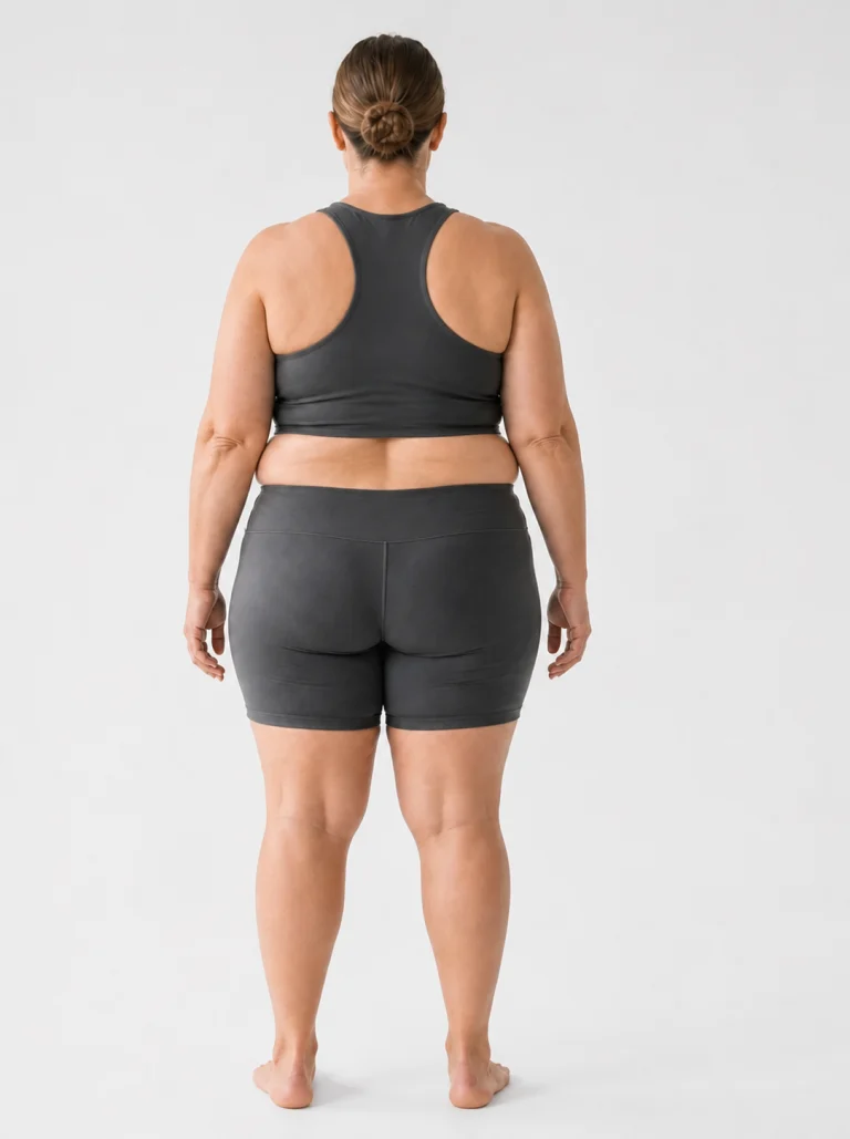 37 percent female body composition, back view
