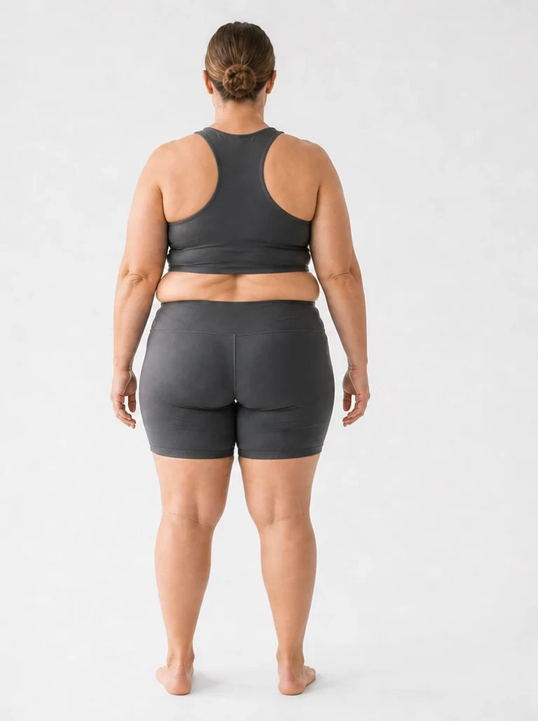 40 percent female body composition, back view