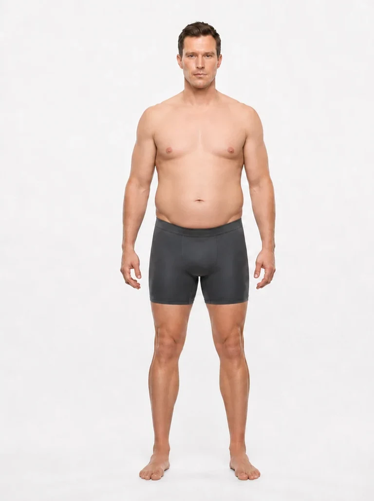 25 percent male body composition, front view