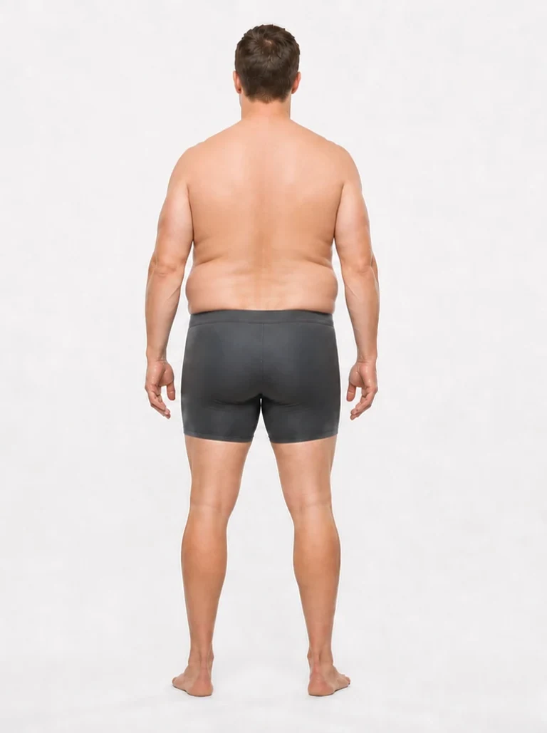 30 percent male body composition, back view