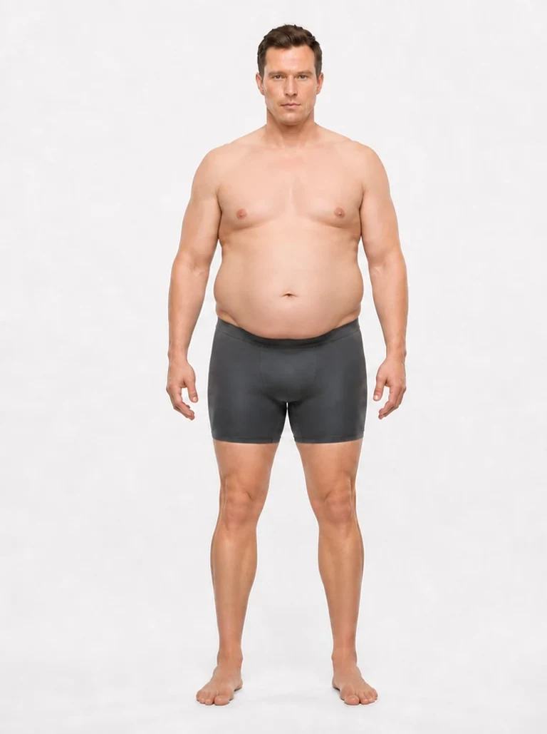 30 percent male body composition, front view