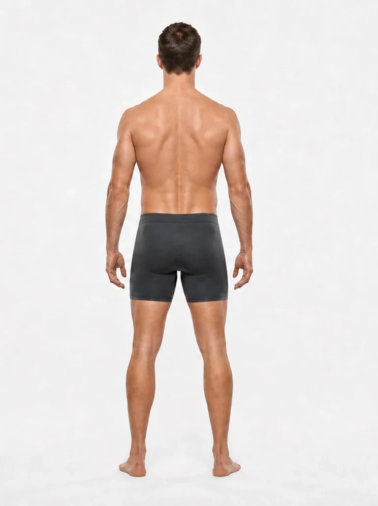 8 percent male body composition, back view